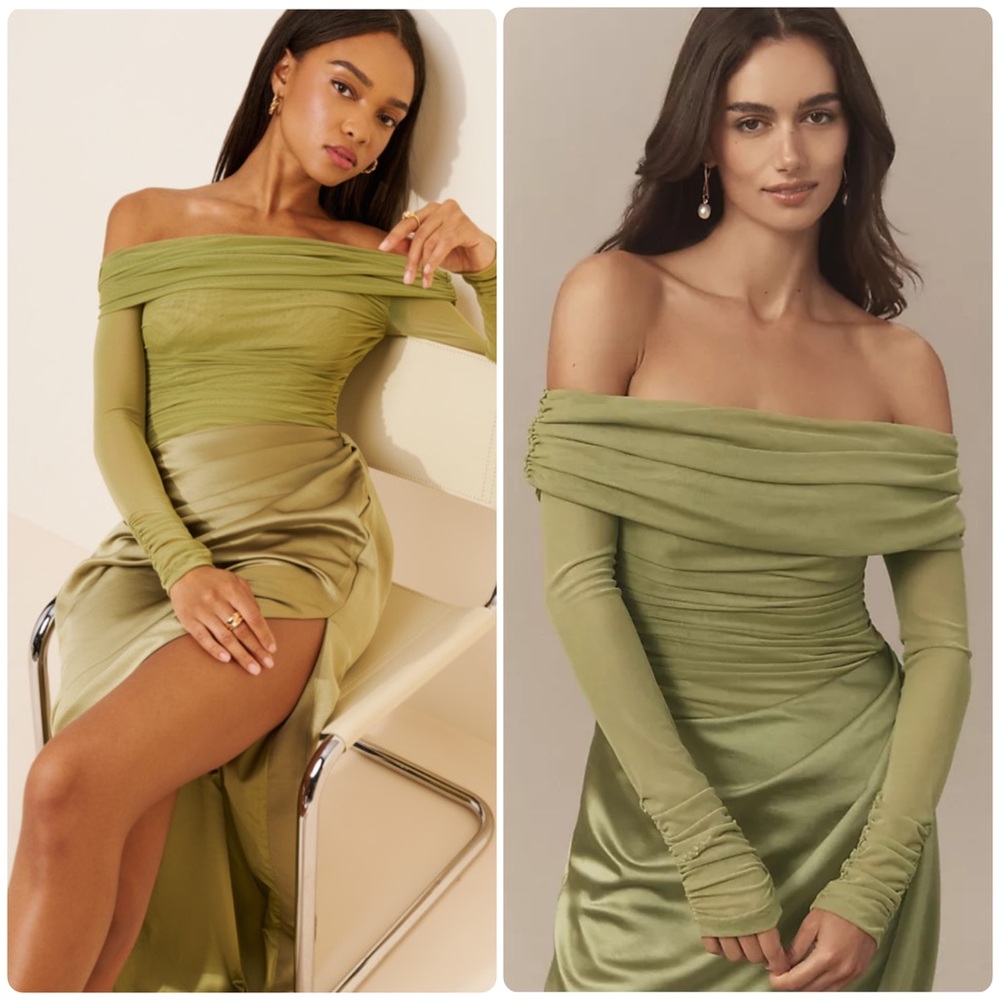 Anthropologie BHLDN Off-Shoulder Long-Sleeve Stretch Mesh Midi Dress